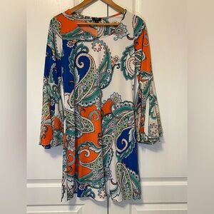 MSK Orange Blue A-line Bell Sleeve Dress